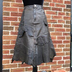 Danier Layered Leather Bohemian Shaggy Skirt Size 8 Lined